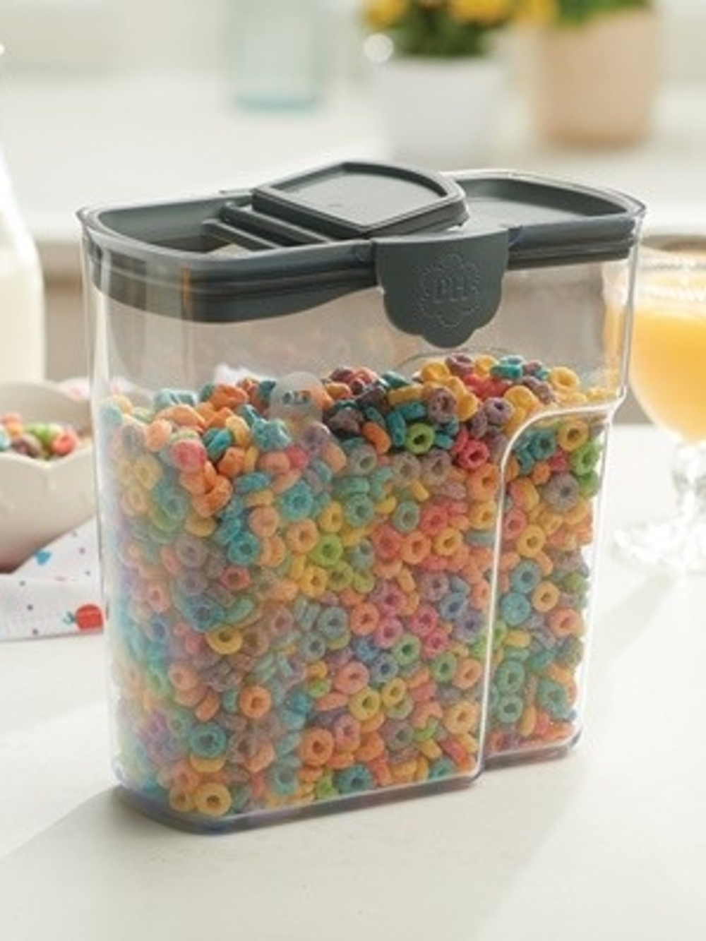 Princess House Gray Dual-Compartment Cereal Dispenser 2qt